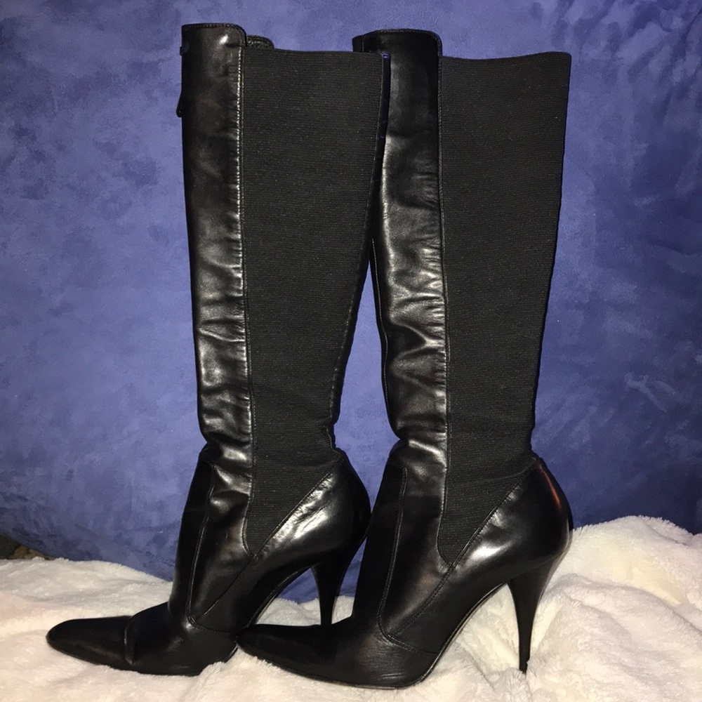 YSL black leather stretchable boots